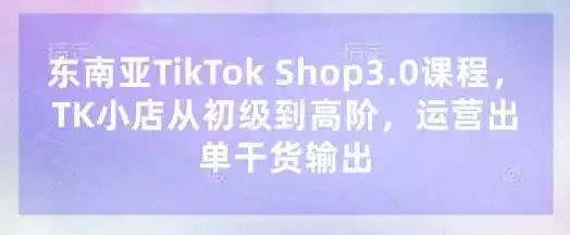 东南亚TikTok Shop3.0课程，TK小店从初级到高阶，运营出单干货输出