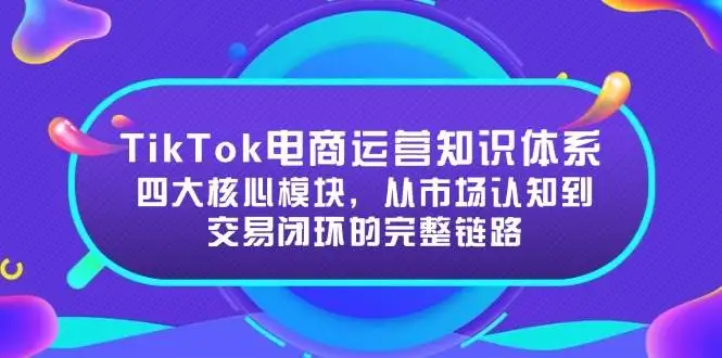 (15065期)TikTok电商运营知识体系:四大核心模块,从市场认知到交易闭环的完整链路