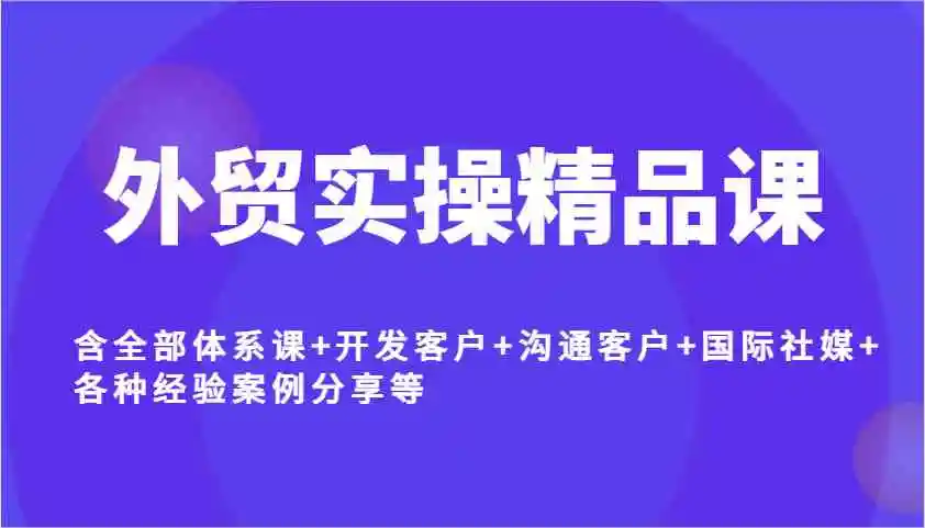 外贸实操精品课，含全部体系课+开发客户+沟通客户+国际社媒+各种经验案例分享等