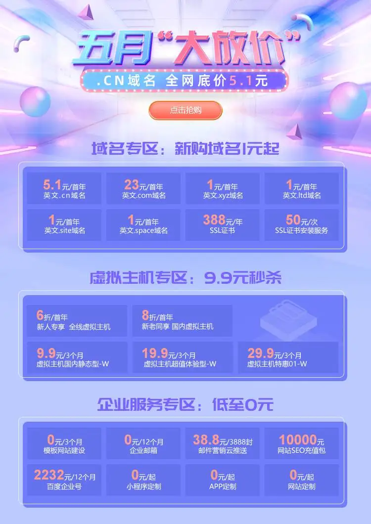 新网cn域名5.1元 网站建设0元