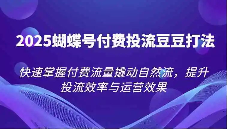 2025蝴蝶号付费投流豆豆打法，快速掌握付费流量撬动自然流，提升投流效率与运营效果