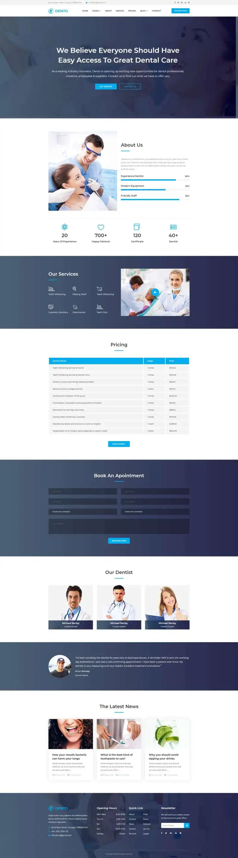 蓝色简洁牙科诊所医院html网站模板