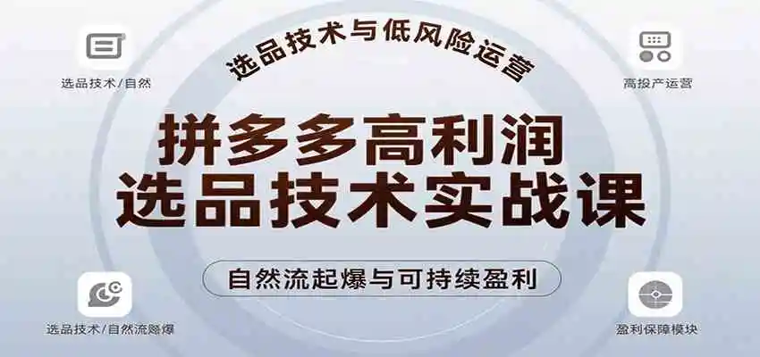 拼多多高利润选品技术实战课，手把手教学自然流高投产起爆，实现低风险可持续盈利