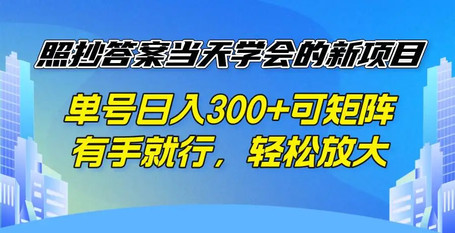 (14246期)照抄答案当天学会的新项目,单号日入300 +可矩阵,有手就行,轻松放大