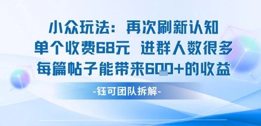 小众玩法再次刷新认知单个收费68米进群人数很多每篇帖子能带来6张的收益