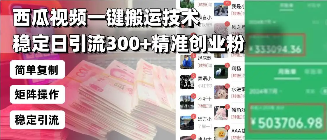(13961期)西瓜视频一键搬运技术,稳定日引流300+精准创业粉,简单可复制给团队,…