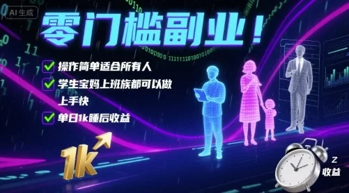 零门槛副业！操作简单适合所有人，学生宝妈上班族都可以做，上手快，单日1k睡后收益【揭秘】