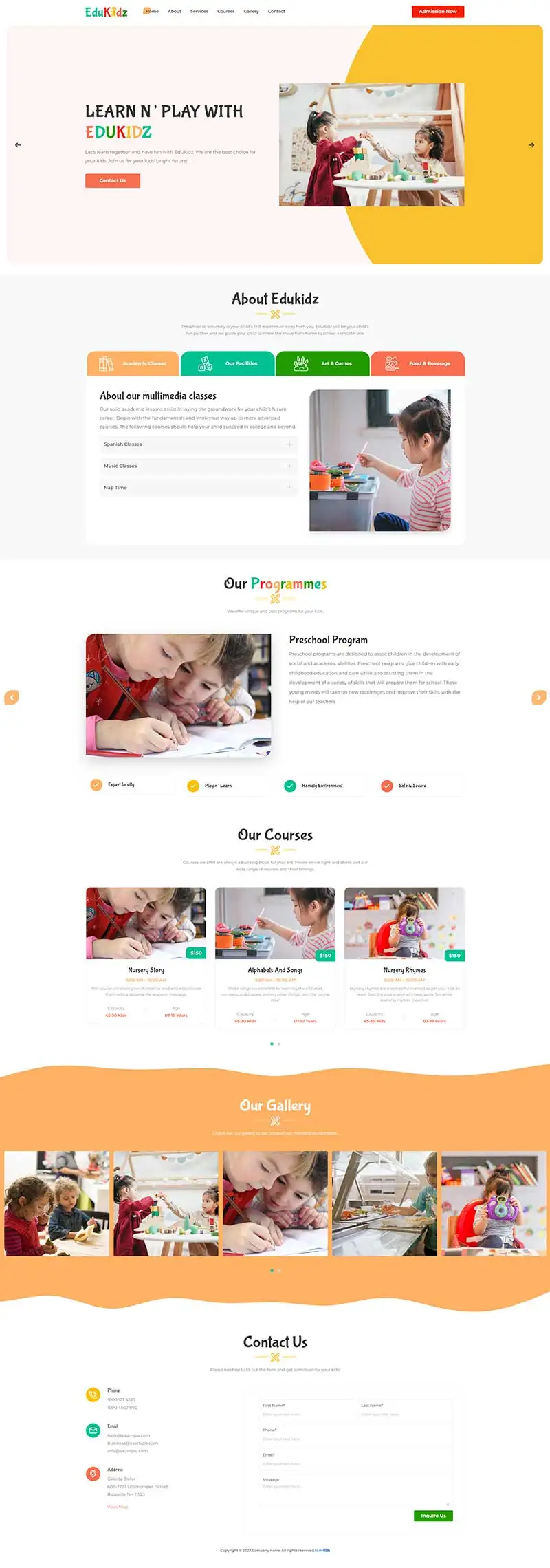 幼儿园托儿所宣传单页html模板
